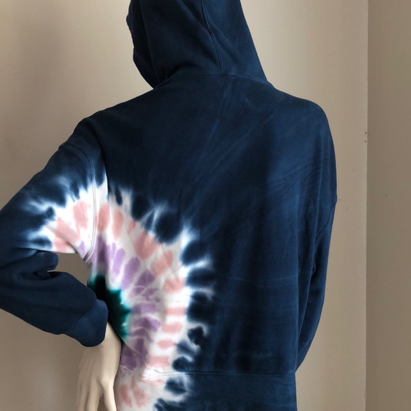Wildfox Dark Navy Hoodie Kangaroo Pocket Tie Dye Pullover - Picture 12 of 15